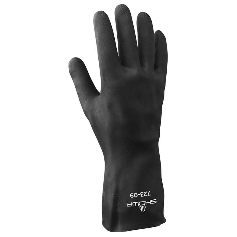 Chloroflex 723 Series Neoprene Chemical Resistant Flock-Lined Gloves, Black, Medium, 13"L, 24-miL